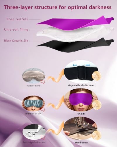 Silk Sleep Mask for Women - Soft Breathable Organic Natural Mulberry Silk Fabric Total Blackout Lightproof Eye Mask for Sleeping with Adjustable Straps for Travel Office Daily Nap and Gifts (Rose Red) - Image 5