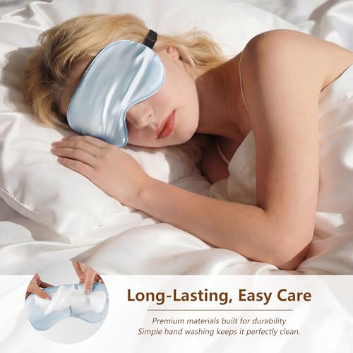 Sleep Mask Silk Eye Mask for Men Sleeping Mask, Adjustable Elastic Strap for Night Shading Sleep Mask, Soft and Comfortable for Both Men and Women (Light Blue) - Image 5