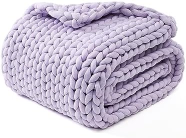 YnM Chunky Throw Blanket, Medium-Weight, Hand Knitted, Skin Friendly, Ventilated and Breathable, Machine Washable, Home Décor Piece for Couch, Sofa and Bed (Iris Lavender, 50x70 Inch) by YNM