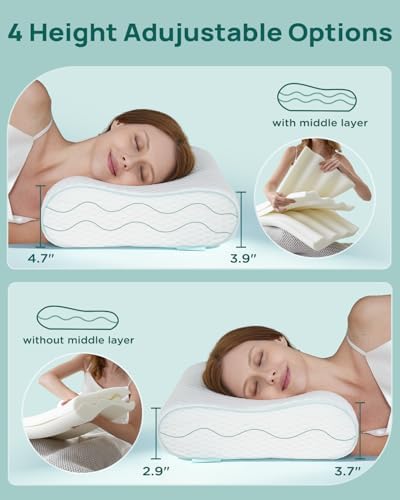 Releep Cervical Neck Pillow, Side Sleeper Pillow for Neck Pain Relief, Adjustable Contour Pillow for Sleeping, Ergonomic Memory Foam Pillow, Orthopedic Cooling Pillow Back Stomach Sleeping, Queen Soft - Image 3