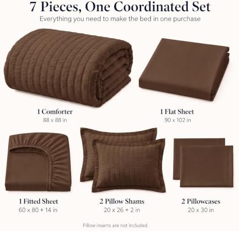 CozyLux Queen Comforter Set, 7 Pieces Brown Seersucker Bed in a Bag - Image 2