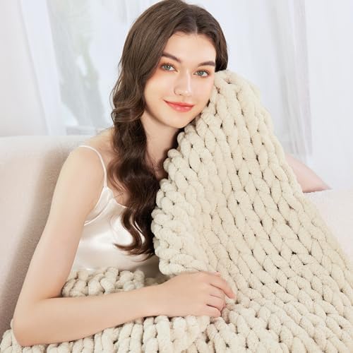 Chunky Knit Blanket Throw for Couch, 51"x63" Chunky Yarn Knitted Blankets - Image 3