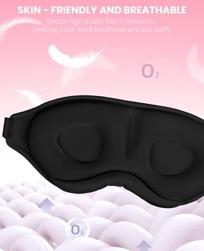 Sleep Mask for Side Sleeper Women Men, Light Blocking Eye Mask for Sleeping, 3D Contoured Cup Sleeping Mask for Zero Eye Pressure, with Adjustable Elastic Strap for Sleep Travel, Black - Image 5