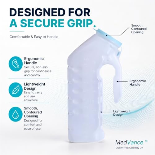 MedVance Urinals for Men 1000ml, Spill Proof Glow in the Dark Lid, 2 Pack - Image 6