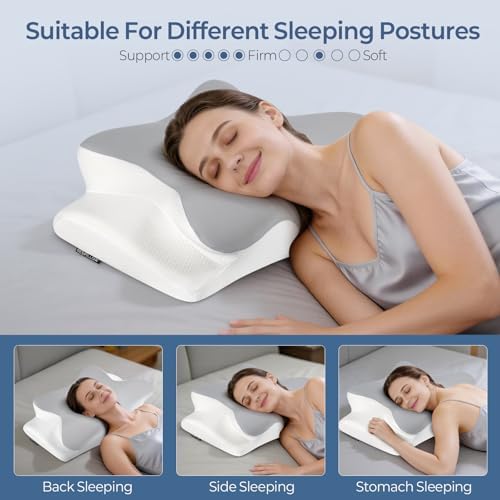 Cervical Neck Pillow for Pain Relief - Ergonomic Side Sleeper Pillow for Neck Support, Cooling Memory Foam Pillows, Contour Pillow Orthopedic Bed Pillow for Back Stomach Sleepers (Dark Grey) - Image 6