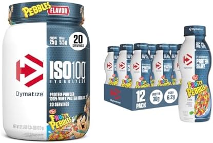 Bundle of Dymatize Performance Protein Shake, Fruity Pebbles (12 pack) + ISO100 Whey Protein Powder Isolate, Fruity Pebbles (20 Servings) by DymatizeNutrition