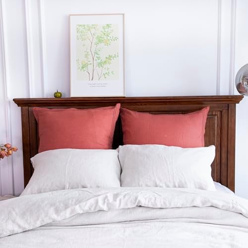 Simple&Opulence 100% French Linen Euro Shams with Embroidery (26'' x 26'') - Pack of 2 - Pre Washed Solid Color Natural Flax Soft Breathable - Coral Red - Image 7