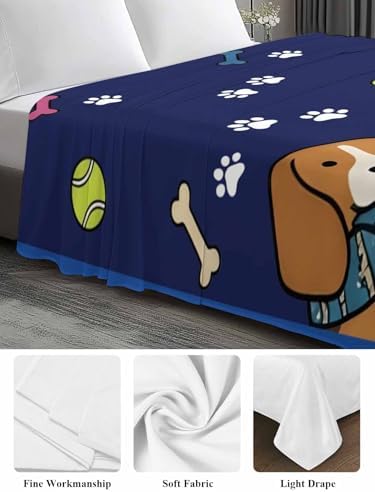 Full Flat Sheet Scarf Dog Flat Sheets Only Soft Breathable Microfiber Bedding Top Sheets Luxury Hotel Quality Puppy Animal Paw Print Tennis Ball Blue Full Bed Sheet for All Season Bedroom Dorm Decor - Image 5