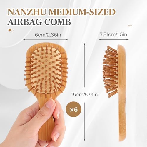 FoldTier 6 Pack Mini Bamboo Hair Brush Bulk Wooden Travel Small Hairbrush - Image 2