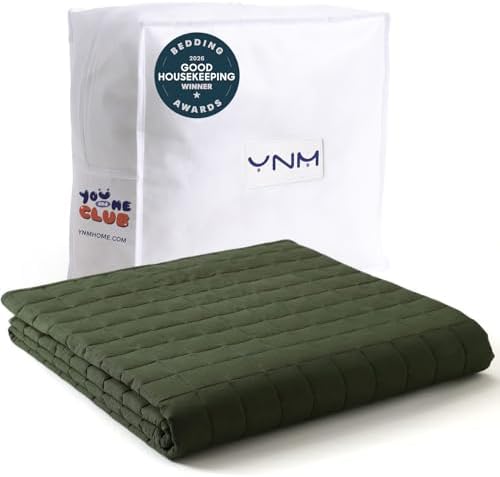 YnM 17lbs Weighted Blanket for Adults, Cotton Heavy Bed Throw Blanket with Cooling Glass Beads for All Season Use, Ideal for One Person of 160lbs (60x80 Inches, Queen Bed, Army Green) by YNM