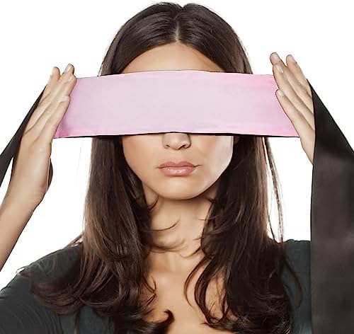 FRESHME Satin Sleep Eye Mask - Comfortable Eye Blindfold for Sleeping Women Men Valentine's Day Gift Soft Adjustable Breathable Eye Mask Side Sleeper Night Travel Pure Black and Pink 160cm/63in - Image 5