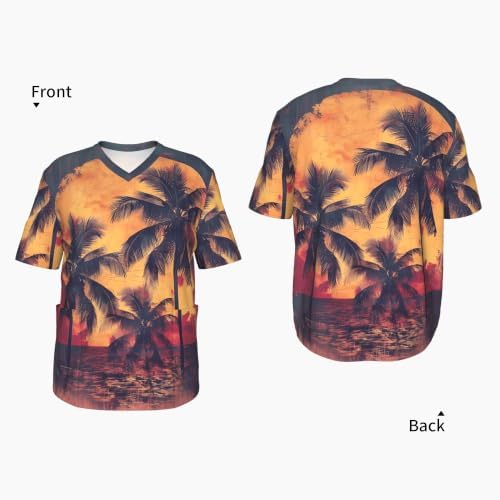 Men's Scrub Top,V-Neck Spill Wrinkle Resistant,3 Pockets-Palm Silhouettes (2) - Image 4