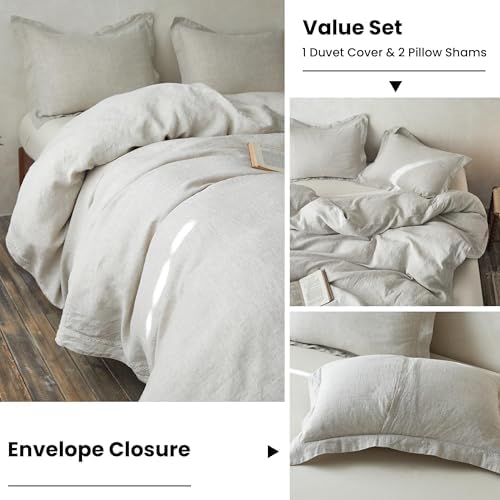 Simple&Opulence 100% Linen Duvet Cover Set with Crossed Embroidery Washed - 3 Pieces (1 Duvet Cover with 2 Pillow Shams) Soft Breathable Farmhouse - Linen, King Size - Image 5