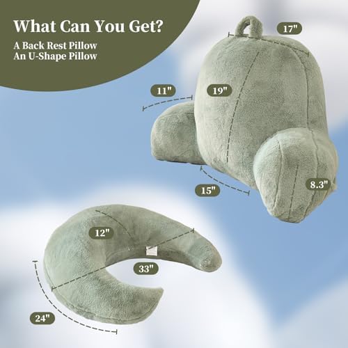 19" Reading Pillow for Bed,U Shaped Arm & Elbow Support,Green Faux Fur - Image 3
