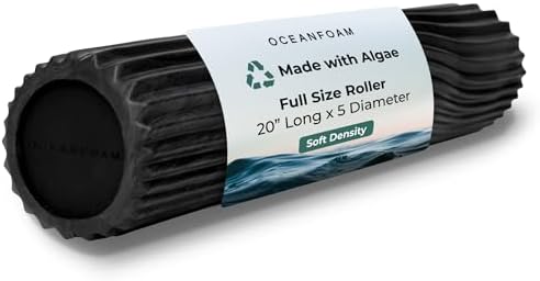 Oceanfoam Soft Tidal Roller (Black & Charcoal Marbled) - Low Density Foam Roller for Physical Therapy, Back Pain, Exercise & Stretching - Wave Textured - Yoga & Wellness - Full Size, 20" x 5" by Oceanfoam