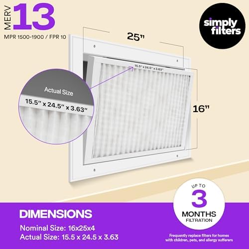 Simply 16x25x4 Air Filter MERV 13, MPR 1500, 6 Pack, For Home AC Furnace & HVAC (Actual Size: 15.75"x24.75"x3.75") DUST Pet & Allergy Control - Image 2