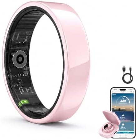 Slim Smart Ring for Women, Ceramic Health Fitness Tracker Pink，7# by MaxKite