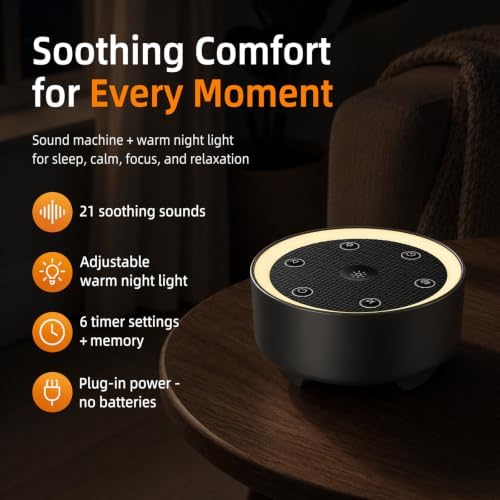 Kipcush White Noise Machine for Sleeping, Baby & Adults, High-Fidelity Non-Looping Sounds, Sleep Sound Machine with Dimmable Night Light, USB Powered, Memory Function, Home, Nursery & Travel - Image 2