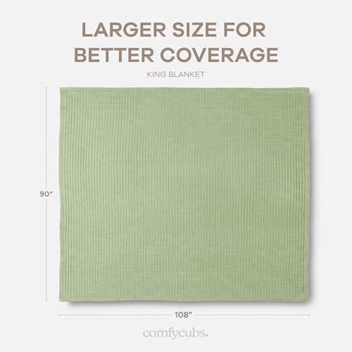 Comfy Cubs Waffle Blanket King, 108" x 90" - 100% Cotton Lightweight Breathable Bed Blanket - Soft Textured Thermal Weave for All Seasons – Decorative Cozy Layer for Couch, Sofa, or Bed - Sage - Image 4