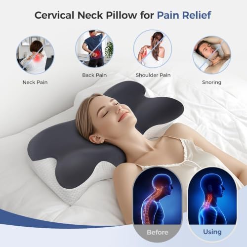 Cervical Neck Pillow for Neck Pain Relief,Memory Foam Neck Pillow for Sleeping,Orthopedic Neck Support Pillow for Back Stomach Sleepers,Ergonomic Pillow with Pillow Covers - Image 2