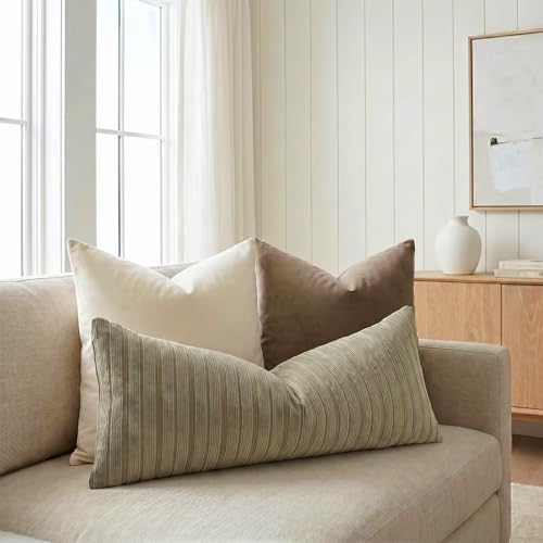 DEZENE 14x36 Olive Green Lumbar Pillow Covers Soft Striped Corduroy Spring Summer Outdoor Rectangular Long Body Pillow Cases for Couch Sofa Bedroom Living Room Home Decor - Image 5