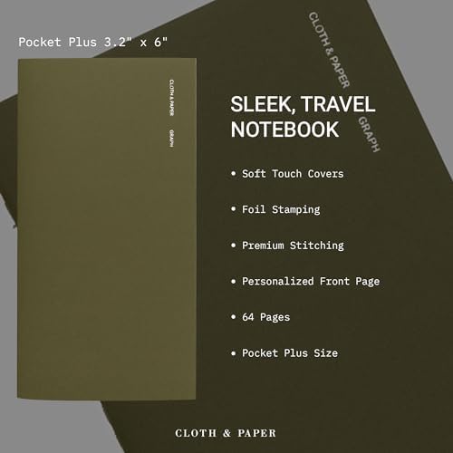 Cloth & Paper Travel Notebook | Graph Notebook – Olive | Pocket Plus Grid Paper Notebook 3.2" x 6" | Graph Layout for Notes, Diagrams, Lists & Structured Planning for Work or Study – Soft Touch Cover - Image 3