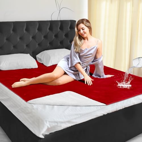 Tisancy Red Waterproof Bed Blanket, Twin Size 50'' x 80'' Double Side Leakproof Reversible Sherpa Flannel Fleece 3 Layer Lightweight Blanket, Absorbs 44oz by Tisancy