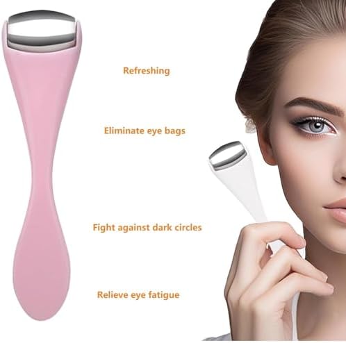 Mini Eye Face Rollers Massager 304 Stainless Steel Ice Silicone Roller for Relief Pain Skincare Facial Women Girl Gift Pink Color - Image 2