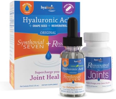 Hyalogic Synthovial Seven Hyaluronic Acid Liquid & Resveratrol Capsules - HA Joint Support - Vegan - 1 oz by Hyalogic