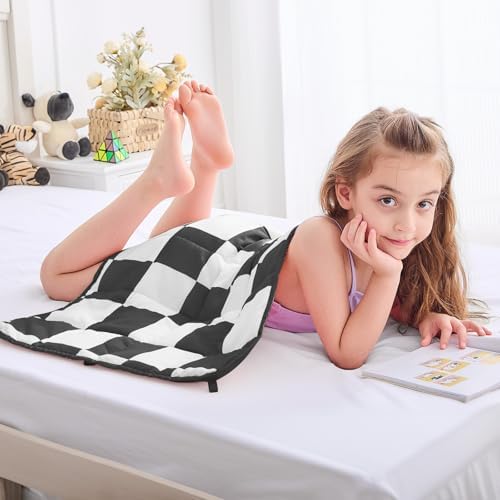 yescool Black Checkered Weighted Lap Pad 2 Pounds Cooling Weighted Lap Blanket, Plaid Small Weighted Blanket, Weighted Throw Blankets Gifts for Travel Indoor Outdoor, 20"x30" - Image 2