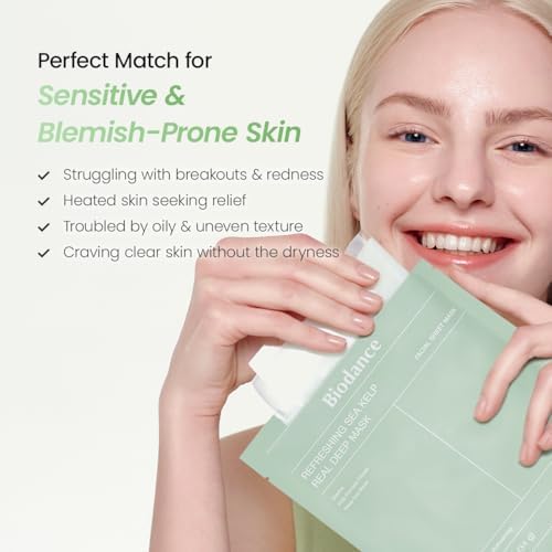BIODANCE Refreshing Sea kelp Real Deep Mask, Overnight Hydrogel Face Mask, Calming, Oil & Sebum Control, Blemish Care, After Sun Care, Sunburn Relief, Korean Skin Care | 1.19oz(34g) x 4ea (Pack of 4) - Image 6