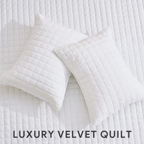 RECYCO Channel Box Stitch Velvet Quilt Set, King Size, Bright White - Image 4