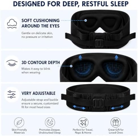 ALASKA BEAR 3D Contoured Silk Wide Band Eye Mask, Ultra Soft Travel Pillow with Neck Support, Zero Pressure Blackout Eye Cover for Men & Women, Adjustable Strap Sleeping Blindfold, Black - Image 2