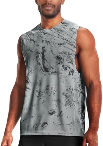 Men's Sleeveless Swim Shirts Quick Dry Moisture Wicking Gym Shirts Breathable Workout & Beach by WELIGU