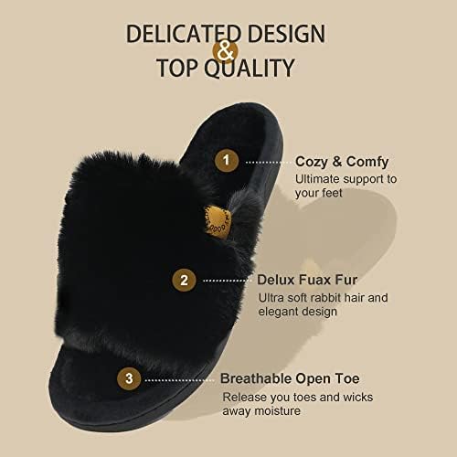 Onmygogo Indoor Slippers for Women Open Toe with Memory Foam, Soft Faux Fur Nonslip House Slippers - Image 4