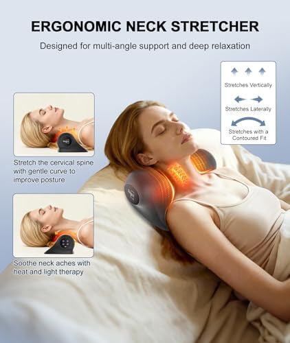 Neck Massager with Heat, Red Light & Vibration Adjustable, Heated Neck Stretcher with 3 Modes, Rechargeable Cervical Traction Device for Pain Relief & Muscle Relaxation, Gift for Women Men - Image 2