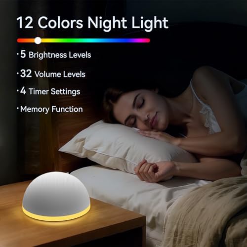 Portable Sound Machine Night Light Baby White Noise Machine Battery Sleep Machine 12 Night Lights 30 Sleeping Sounds for Baby Kids Adults Dogs 4 Timer Memory Function for Home Travel Office - Image 5