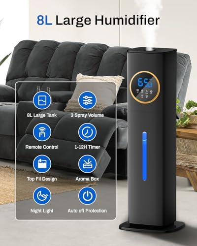 Lacidoll 8L Large Humidifier for Bedroom Large Room Home 800 sq ft, Black - Image 3