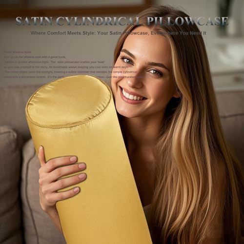 Satin Cylinder Pillowcase | Silk-Like Roll Bolster Pillow Cover with Hidden Zipper | Neck Roll Covers for Hair & Skin Friendly（ Golden Yellow 24" x 6" ） - Image 2