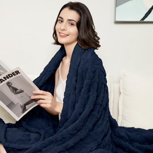 Aganear Fleece Throw Blanket for Couch Sofa 50"x60" Navy - Image 2