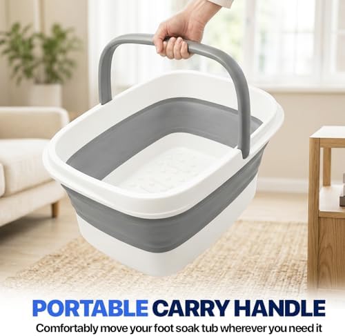 AllSett Health Collapsible Foot Bath – Advance Feet Soaking Tub with Portable Design and Handle – Foldable Pedicure Foot Spa Basin – Compact and Lightweight Soak Tub with Acupressure Points, White - Image 6