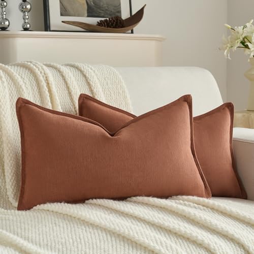 FUTEI Pack of 2 Chenille Throw Pillow Covers 12x20 Inch, Rust by FUTEI