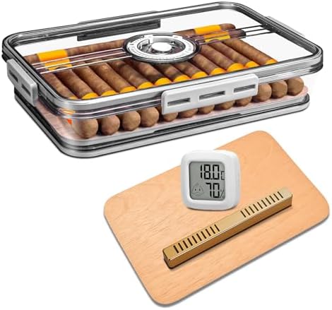 Cigar Humidor, Transparent Humidor Box with Humidifier and Hygrometer, Desktop Cigar Humidor Box with Cedar Wood Chips, Cigar Case, Cigar Gifts for Men (small hold 25-30 cigars) by demcigar
