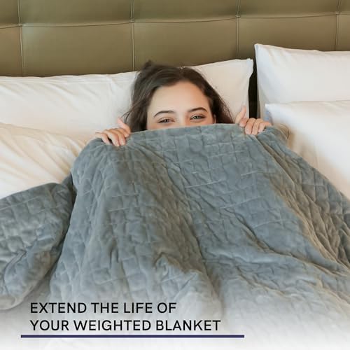 YnM Fuzzy Duvet Cover for Weighted Blankets (60''x80'')- Grey Square Print - Image 4