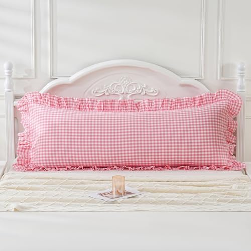 Pink/White Gingham Body Pillow Sham 20x54 inches - Image 2