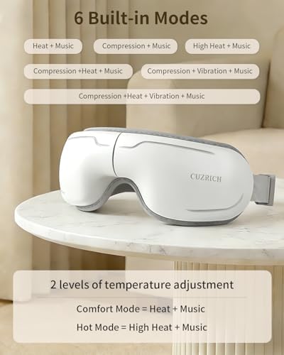Eye Massager with Heat and Compression - Classic White Heated Eye Mask with Vibration, Bluetooth Music, 6 Modes, Rechargeable 1200mAh Battery for Eye Strain, Dry Eyes, Migraines Relief - Image 4