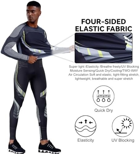 OEBLD Men's Workout Compression Clothes Long Sleeve Compression Shirts and Pants Thermal Base Layer Set - Image 4