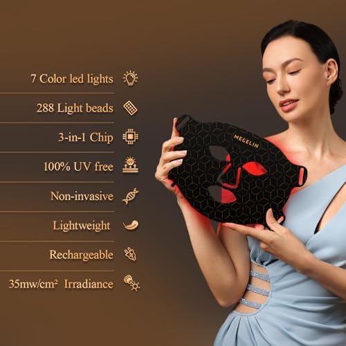 MEGELIN 7 Colors Led Light Therapy Facial Mask, Face Light Therapy Mask for Face, Reduce Wrinkles Smooth Skin, Infrared Light Skin Rejuvenation(Black) - Image 2