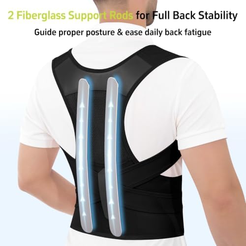 Posture Corrector for Women and Men, Adjustable Back Brace Support with Dual Support Rods, Shoulder Straightener Posture Corrector for Rounded Shoulders, Upper Back Support Brace, Breathable Posture Trainer (Black, Medium) - Image 2