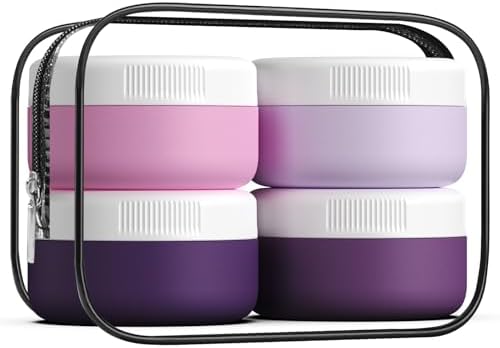 kuangre Travel Containers for Toiletries, Silicone Cream Jars BPA-Free, Leak-proof 1.35oz Travel Size Containers, Portable Size Silicone Jars with Lid for Cosmetic Face Hand Body Cream (4 Pack) by Kuangre